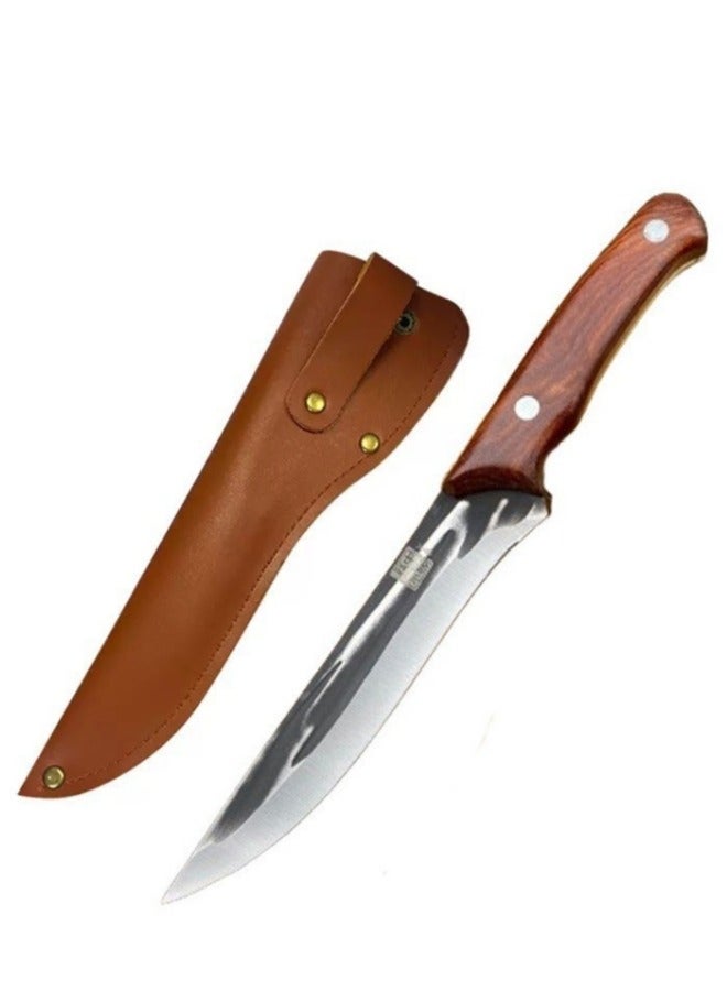 Browning سكين تقطيع العظام المصنوعة يدويًا سكين مطبخ حادة سكين طاهي لتقطيع لحم الضأن ولحم البقر سكين جزار مع حقيبة جلدية - Image 1