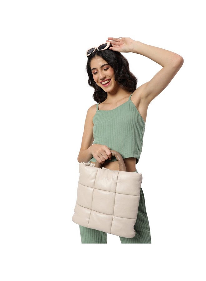 Haute Sauce Women beige quilted tote bag (HSHB1275) - Image 4