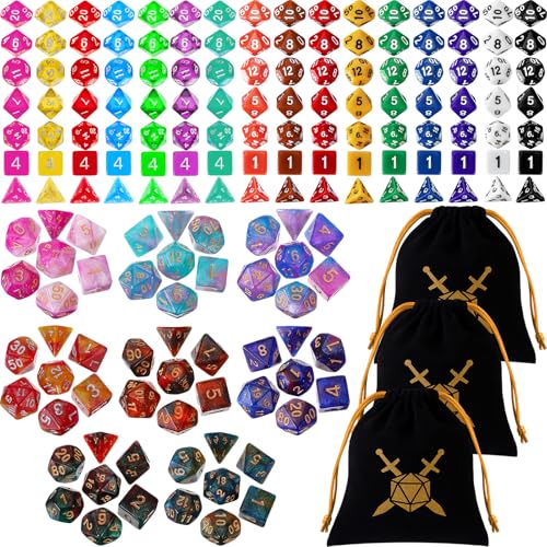Yilloog 168 Pcs Dice Sets Bulk Polyhedral Dice Bulk with Drawstring Bag Multi Role Playing Table Game D4 D6 D8 D10 D12 D20 Classic Style - Image 1