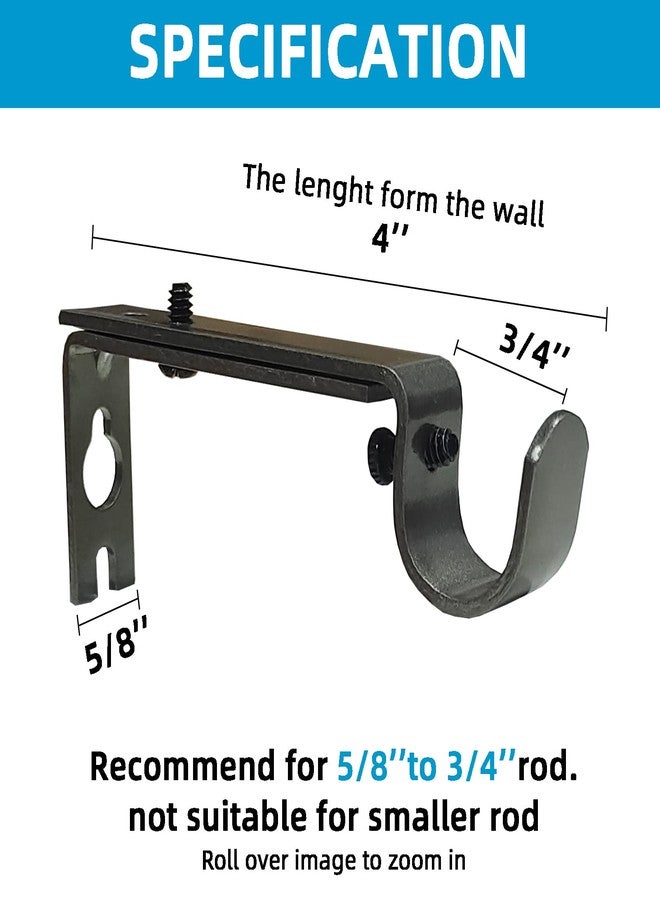 Kowibcl Adjustable Curtain Rod Bracket, Set of 4, Fits up to 3/4 inch Rods,Extendable Single Curtain Rod Holder for Wall,Pewter - Image 3