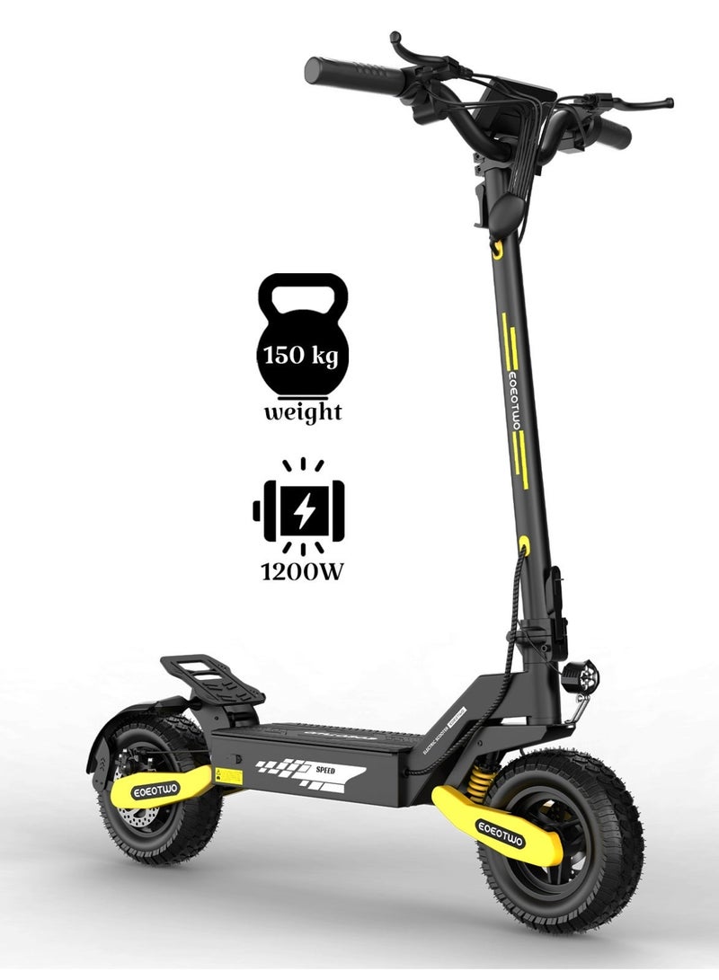EOEOTWO Adult Electric Scooter, 1200W Motor, 65km Range, 150kg Capacity, 11" Tyres with Suspension, Foldable - Yellow - Image 4