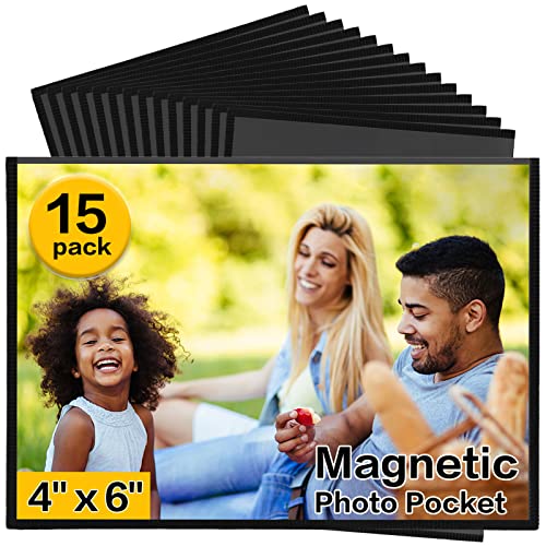 YixangDD 15 Pack Magnetic Picture Frame, 4 x 6 Inches Fridge Magnetic Photo Frames, Magnetic Photo Frames for Refrigerator, Home, School, Office (Black) - Image 1