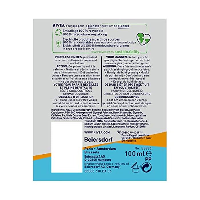 NIVEA MEN Active Energy Cleansing Gel (1 x 100 ml), Men's Face Care with Revitalizing Action, Purifying Face Gel Anti Oil and Impurities - Image 3