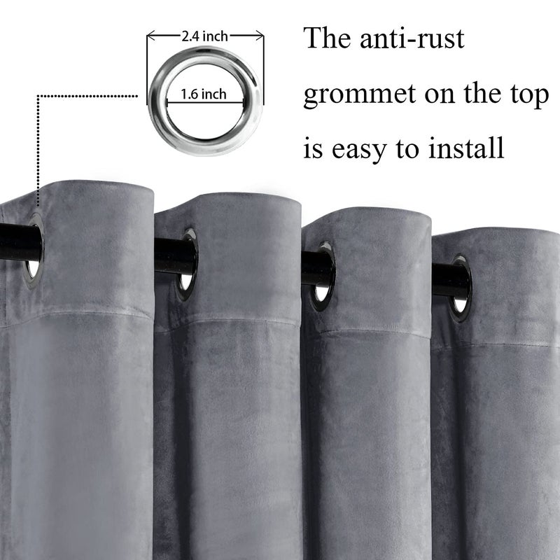 JIUZHEN Grey Velvet Curtains 84 inches for Living Room - Thermal Insualted Room Darkening Grommet Thick Velvet Window Drapes for Bedroom/Dining Room  Set of 2 with Tiebacks  W52 x L84 - Image 2