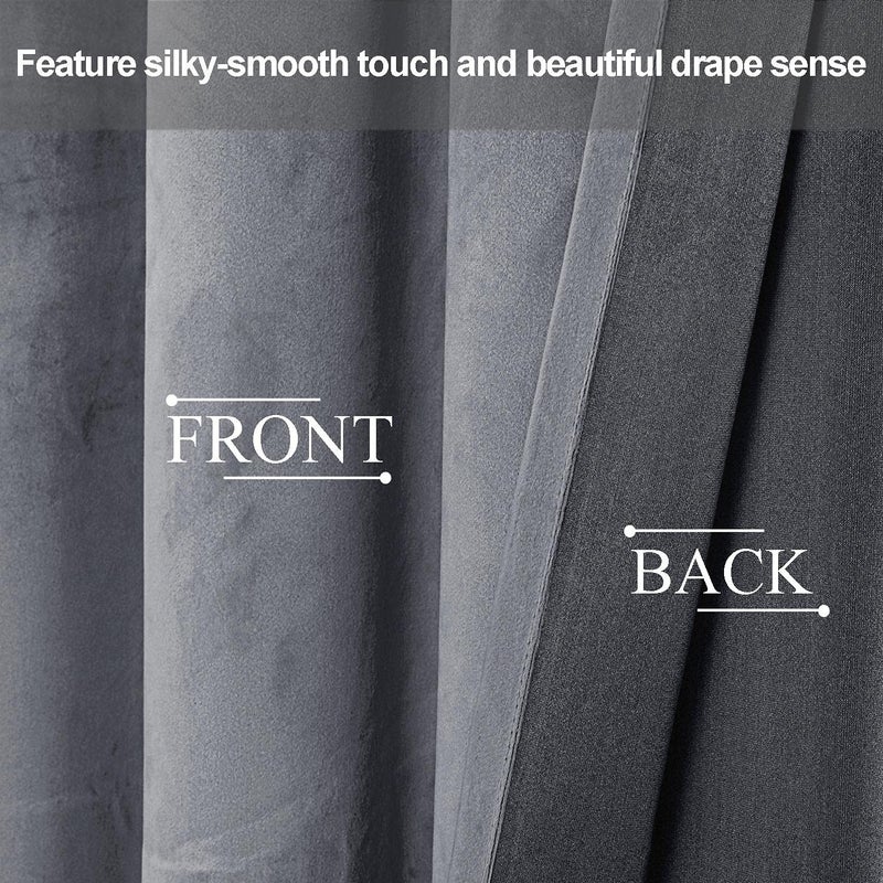 JIUZHEN Grey Velvet Curtains 84 inches for Living Room - Thermal Insualted Room Darkening Grommet Thick Velvet Window Drapes for Bedroom/Dining Room  Set of 2 with Tiebacks  W52 x L84 - Image 4