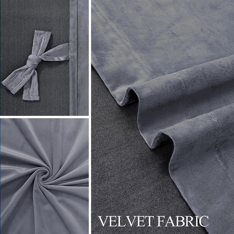 JIUZHEN Grey Velvet Curtains 84 inches for Living Room - Thermal Insualted Room Darkening Grommet Thick Velvet Window Drapes for Bedroom/Dining Room  Set of 2 with Tiebacks  W52 x L84 - Image 5