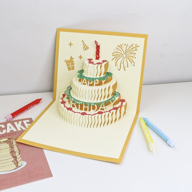 Creative Cut Out 3D Stereo Birthday Paper Carving Greeting Card Cartoon Blessing Birthday Gift Cake Greeting Card Personalized - Image 1