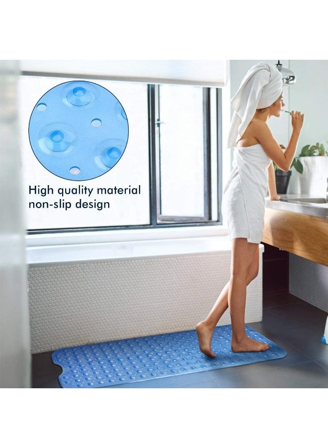 Non-slip bath mat with suction cups, safe, transparent, waterproof bath mat, made of soft PVC material, bathtub floor protector, anti-slip design, 100 x 40 cm, for healthy home use (light blue) - Image 2