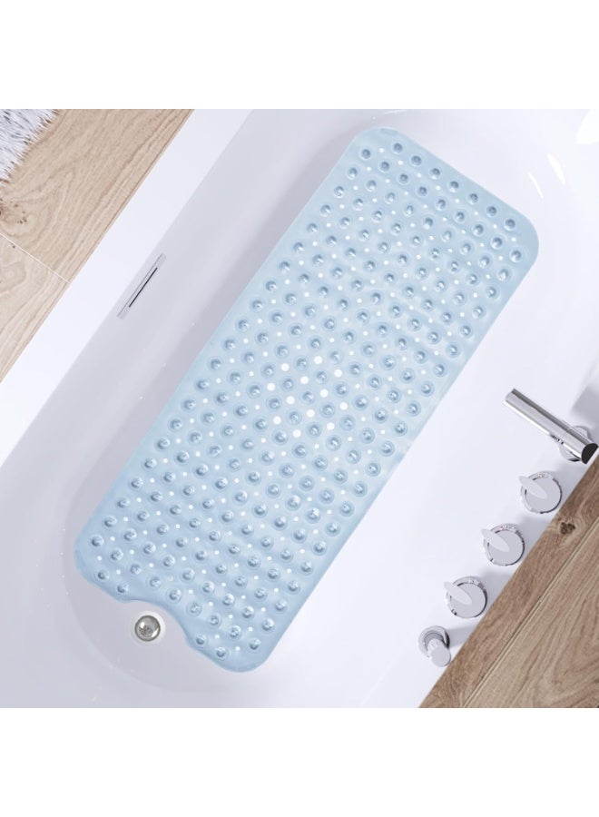 Non-slip bath mat with suction cups, safe, transparent, waterproof bath mat, made of soft PVC material, bathtub floor protector, anti-slip design, 100 x 40 cm, for healthy home use (light blue) - Image 5