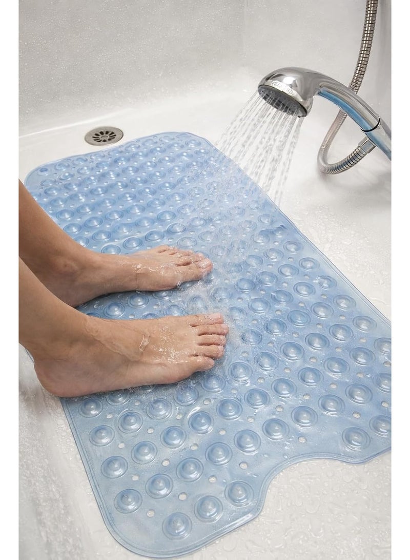 Non-slip bath mat with suction cups, safe, transparent, waterproof bath mat, made of soft PVC material, bathtub floor protector, anti-slip design, 100 x 40 cm, for healthy home use (light blue) - Image 4