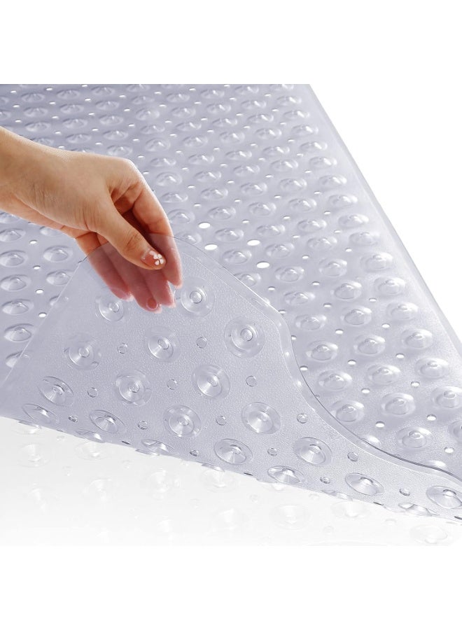 Non-slip bath mat with suction cups, safe, transparent, waterproof bath mat, made of soft PVC material, bathtub floor protector, anti-slip design, 100 x 40 cm, for healthy home use (light blue) - Image 1