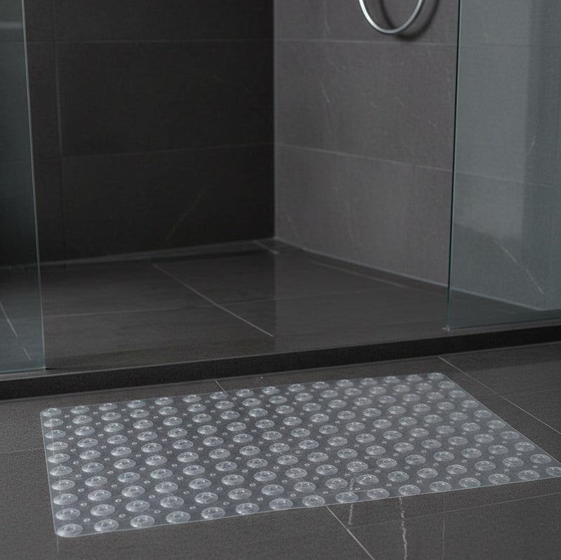 Non-slip bath mat with suction cups, safe, transparent, waterproof bath mat, made of soft PVC material, bathtub floor protector, anti-slip design, 100 x 40 cm, for healthy home use (CLEAR) - Image 1