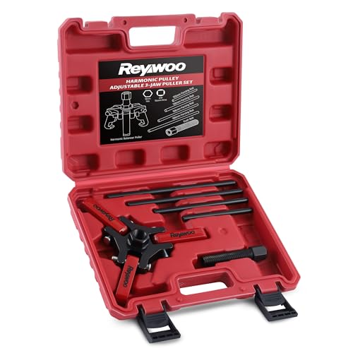 Reywoo Harmonic Balancer Puller Kit, Adjustable 3-Jaw Puller for Removing Harmonic Damper Pulley Compatible with Chevy GM Chrysler Cadillac Ford, Forcing Screw Fits a 3/8" Square Drive - Image 1