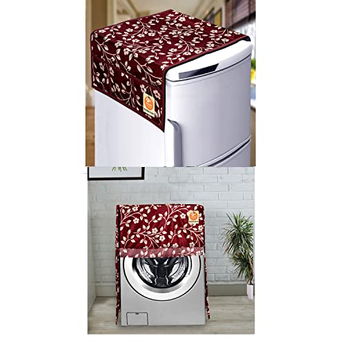 KANUSHI Industries® Fridge Covers/Refrigerator Cover +1 Pc Front Load Automatic Washing Machine Cover (Color- Maroon)(FRI+WASMAC-Front-Maroon-Raj) - Image 1