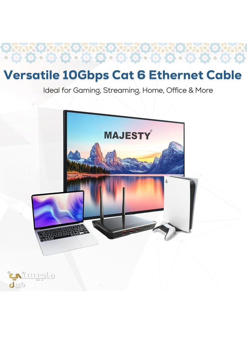 Majesty - Majesty CAT6 Ethernet Cable Gigabit Network 1000Mbps High Speed RJ45 Compatible with Laptop, PC, PS5, PS4, TV, Modem, Router, Switch, 20M - Image 1