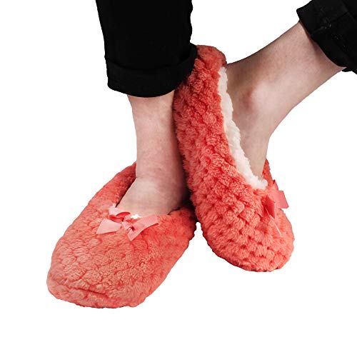 BambooMN Adult Soft Touch Tufted Non-Slip Slip-On Lined Indoor Travel Cozy House Slippers - Coral - Large - 1 Pair - Image 2