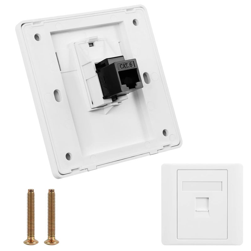 OFFCUP مقبس شبكة جيجابت CAT6، مقابس حائط RJ45 أحادية المنفذ، لوحة واجهة إيثرنت CAT6 مع موديول مقبس كيستون لتركيب كابل الإيثرنت، 86x86 مم (منفذ واحد) - Image 1