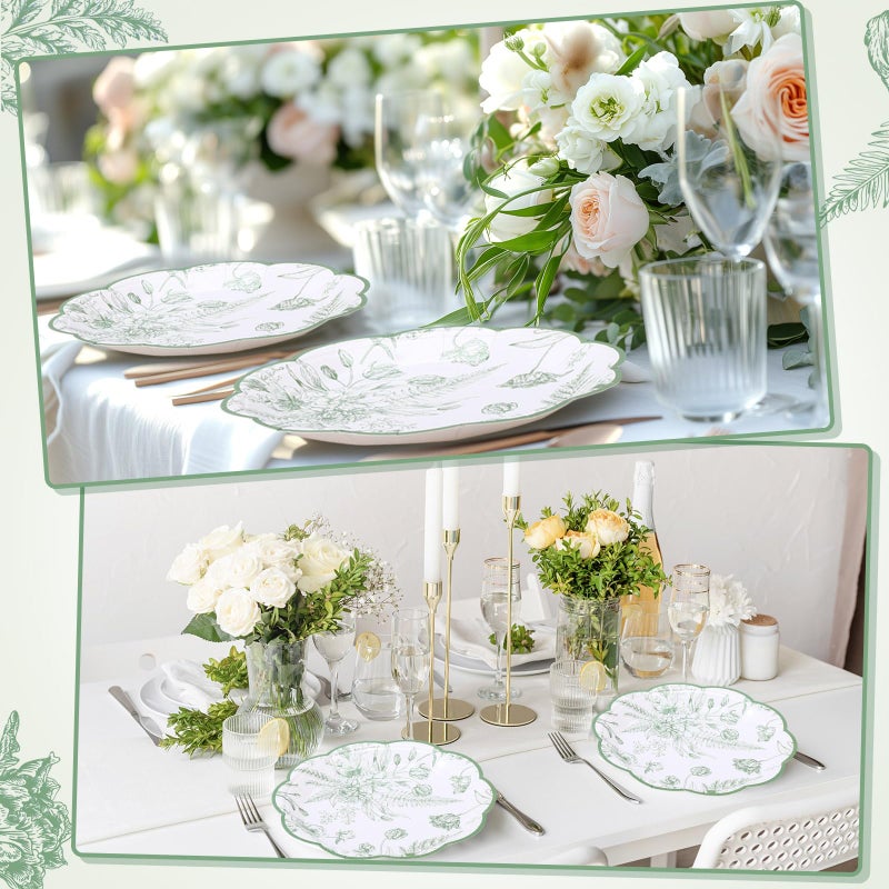 Funnymoom 100 Pcs Sage Green Floral Paper Plates 7 Inches Vintage Floral Disposable Dinner Plates Wildflower Party Decorations for Tea Party Birthday Bridal Wedding Shower Party Picnic Supplies - Image 4