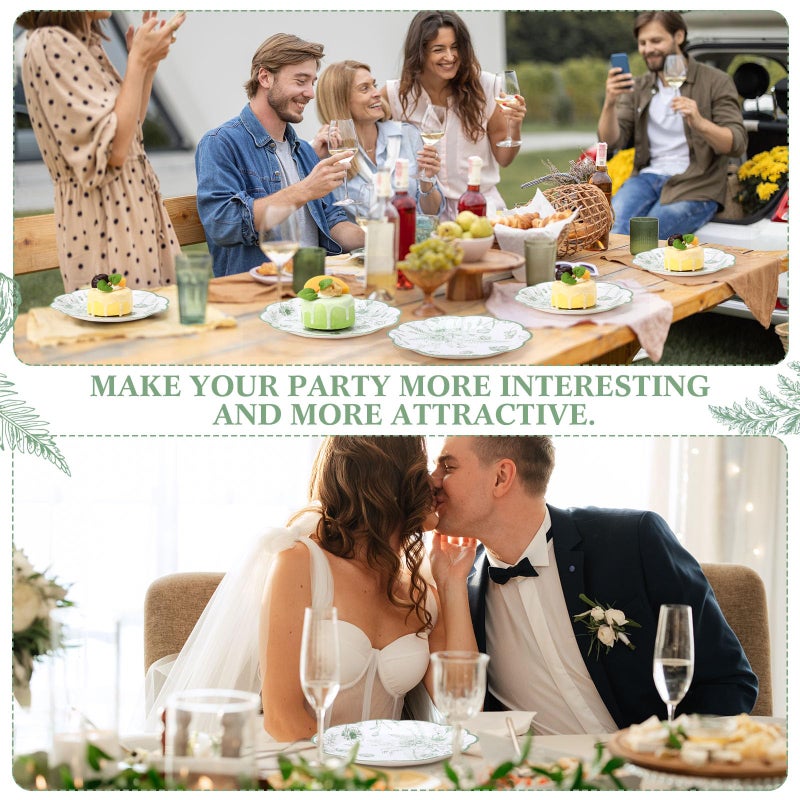 Funnymoom 100 Pcs Sage Green Floral Paper Plates 7 Inches Vintage Floral Disposable Dinner Plates Wildflower Party Decorations for Tea Party Birthday Bridal Wedding Shower Party Picnic Supplies - Image 3