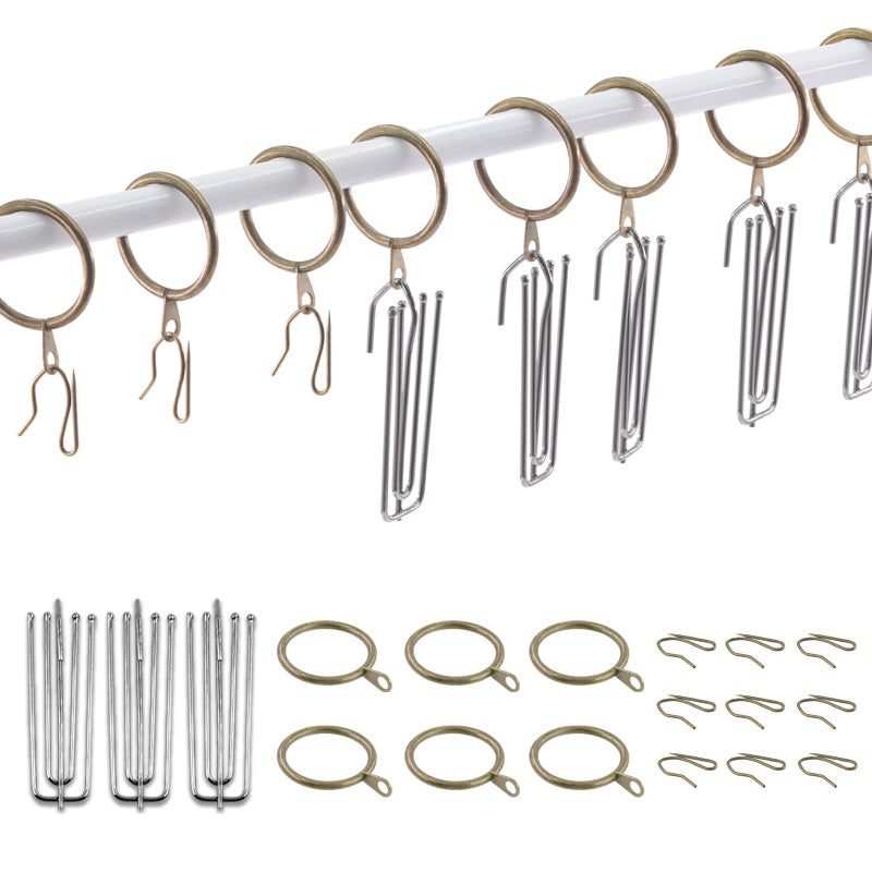 Swpeet 120Pcs Bronze 135 Inch 30mm Metal Drapery Curtain Rings Curtain Hanging Rings and Stainless Steel 4 Prongs Pinch Pleat Hook with Drapery Curtain Pinon Hooks Pins for Window Shower Curtain - Image 2