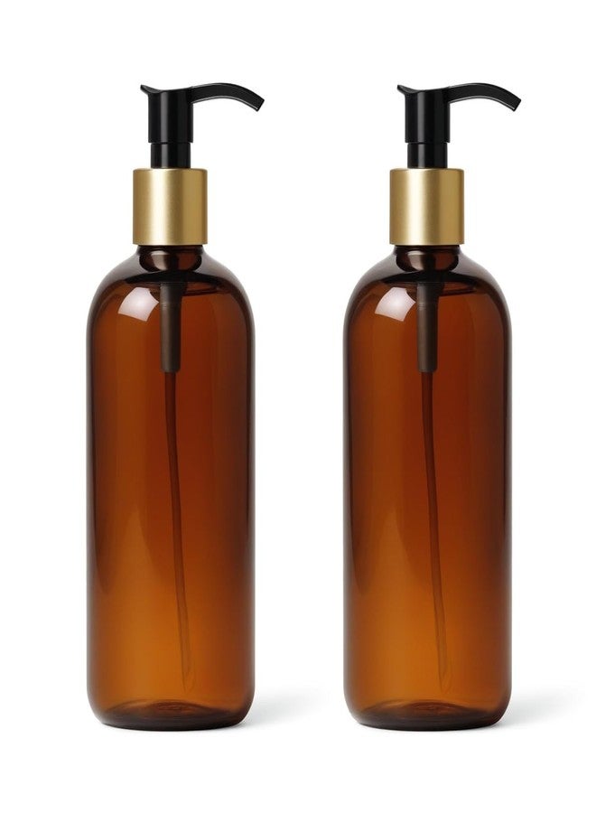 Forest Clay Amber Color Premium Round Plastic Bottle with Golden Black Dispenser Pump for Shampoo Lotion Durable Refillable Containers for Liquid Soap, Oil -300 ml Pack of 2 (Amber) - Image 1