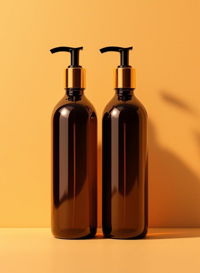 Forest Clay Amber Color Premium Round Plastic Bottle with Golden Black Dispenser Pump for Shampoo Lotion Durable Refillable Containers for Liquid Soap, Oil -300 ml Pack of 2 (Amber) - Image 2