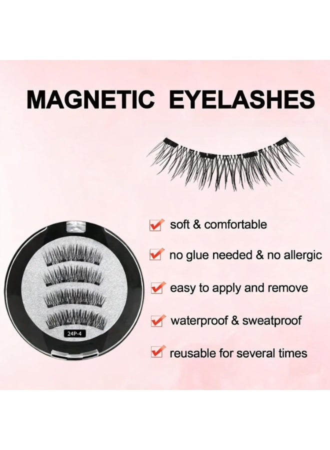 ATRJSZ Magnetic Eyelashes, Reusable Waterproof Magnetic Eyelashes with Applicator, No Glue or Eyeliner Required, Soft Comfortable False Lashes Natural Look 3D Effect, Easy to Wear and Remove (24P-4) - Image 2
