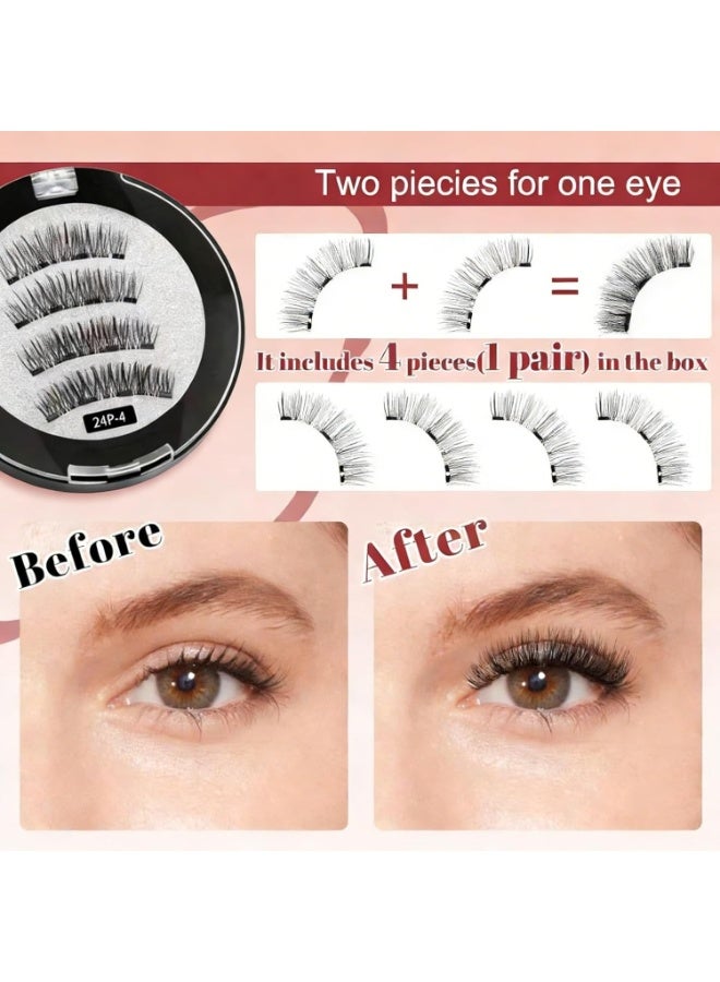 ATRJSZ Magnetic Eyelashes, Reusable Waterproof Magnetic Eyelashes with Applicator, No Glue or Eyeliner Required, Soft Comfortable False Lashes Natural Look 3D Effect, Easy to Wear and Remove (24P-4) - Image 3