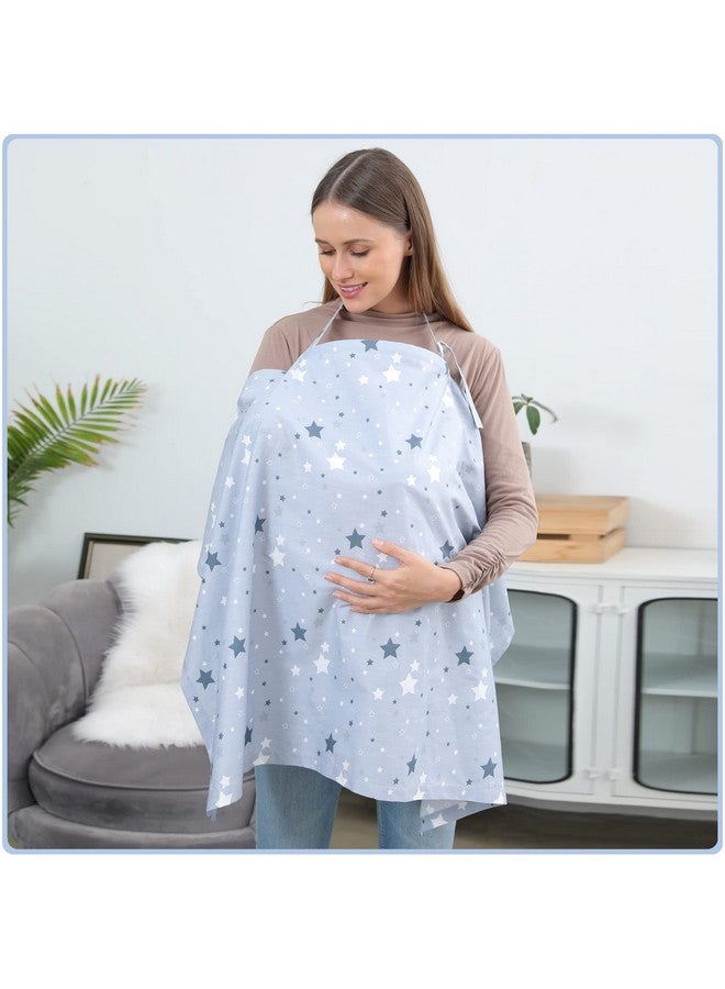 ByeBye Calorie Cotton Nursing Cover for Breastfeeding - Multipurpose Breathable Mother Breastfeeding Cover (Dusty Blue Star) - Image 2
