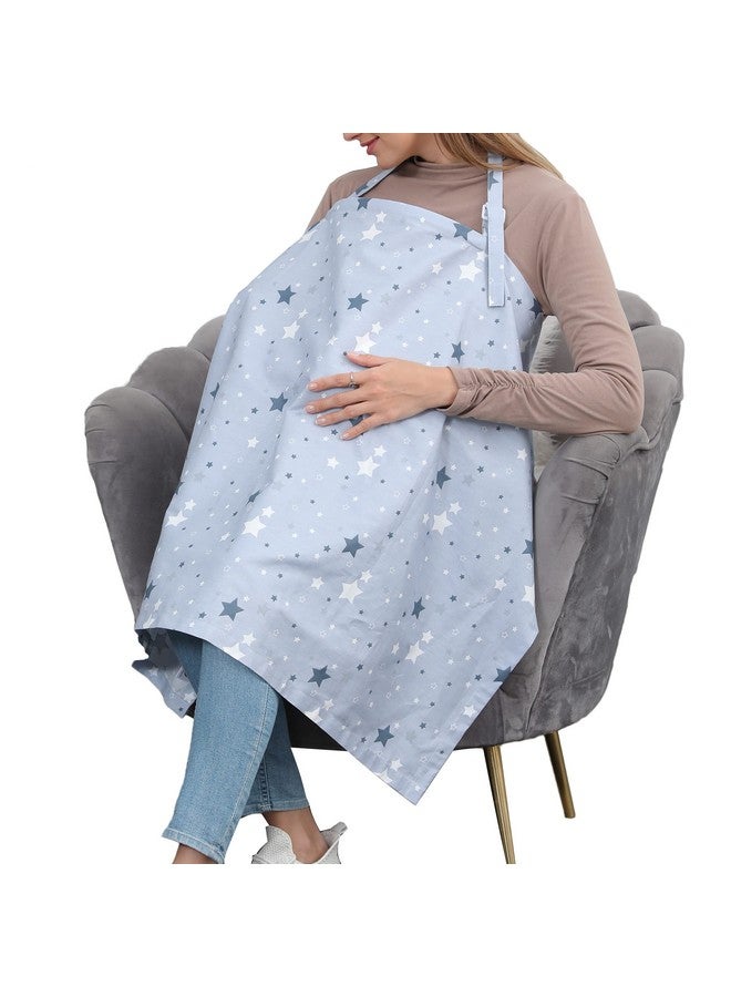 ByeBye Calorie Cotton Nursing Cover for Breastfeeding - Multipurpose Breathable Mother Breastfeeding Cover (Dusty Blue Star) - Image 1