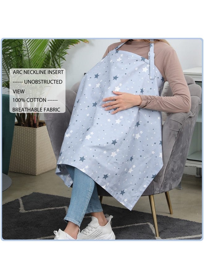 ByeBye Calorie Cotton Nursing Cover for Breastfeeding - Multipurpose Breathable Mother Breastfeeding Cover (Dusty Blue Star) - Image 3