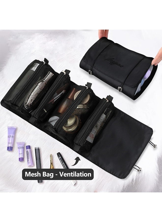 GNAFOTU 4 in 1 Detachable Cosmetic Bag, Travel Makeup Organizer Bag Toiletry Bag, Roll-Up Make Up Storage Organizer With 4 Detachable Clear TPU Pouches - Image 5
