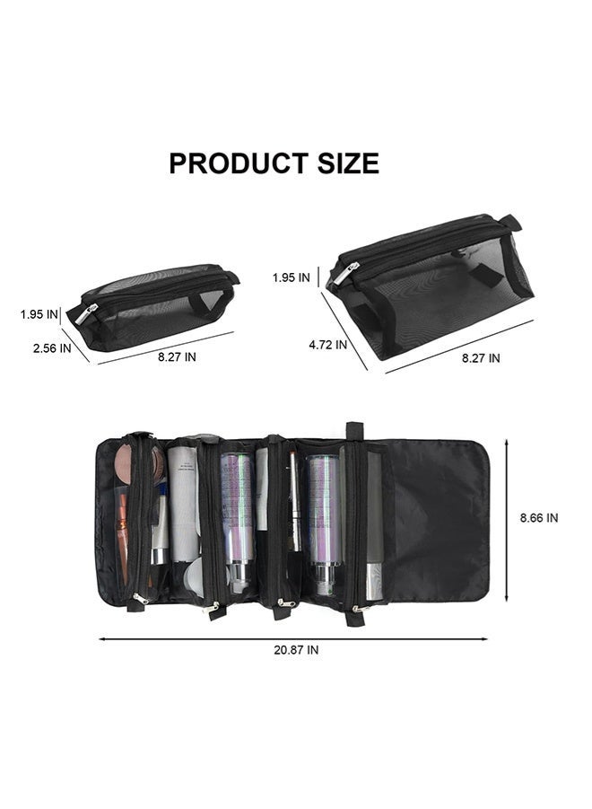 GNAFOTU 4 in 1 Detachable Cosmetic Bag, Travel Makeup Organizer Bag Toiletry Bag, Roll-Up Make Up Storage Organizer With 4 Detachable Clear TPU Pouches - Image 2