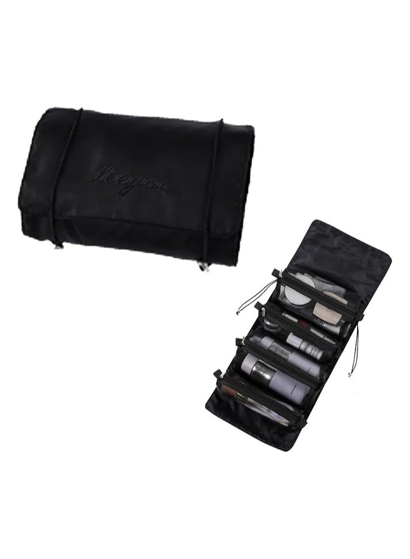 GNAFOTU 4 in 1 Detachable Cosmetic Bag, Travel Makeup Organizer Bag Toiletry Bag, Roll-Up Make Up Storage Organizer With 4 Detachable Clear TPU Pouches - Image 1