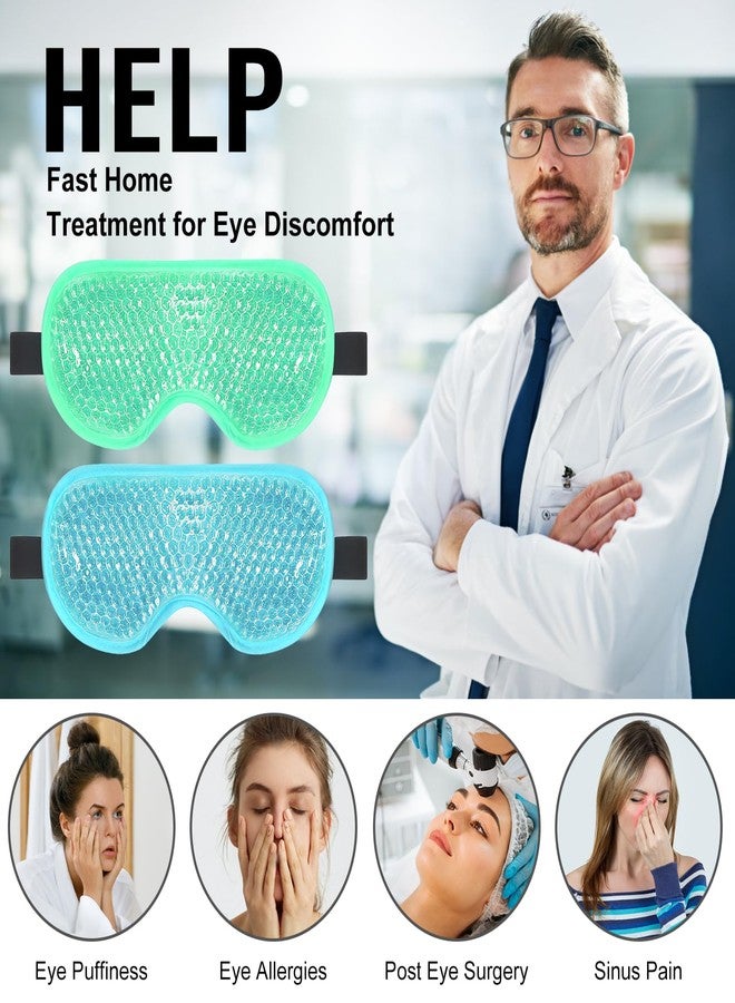BeeVines Gel Eye Mask, 2 Pack Cooling Ice Masks for Puffy Eyes for Men & Women, Cold & Warm Compress for Post Surgery, Puffiness, Allergies, Sinuses & Migraines Treatment(Blue & Green - Image 2