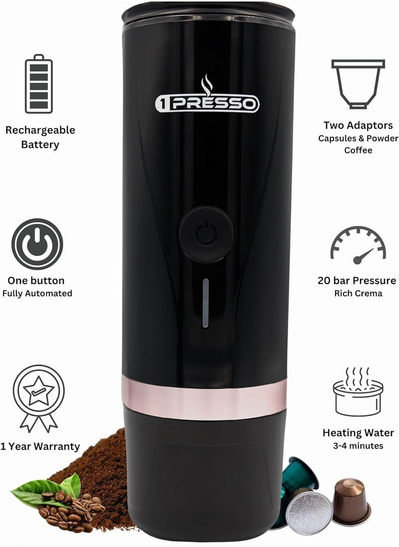 1Presso - Portable Espresso Machine Capsules , Grounds ,Travel, Car, Home Black - Image 1