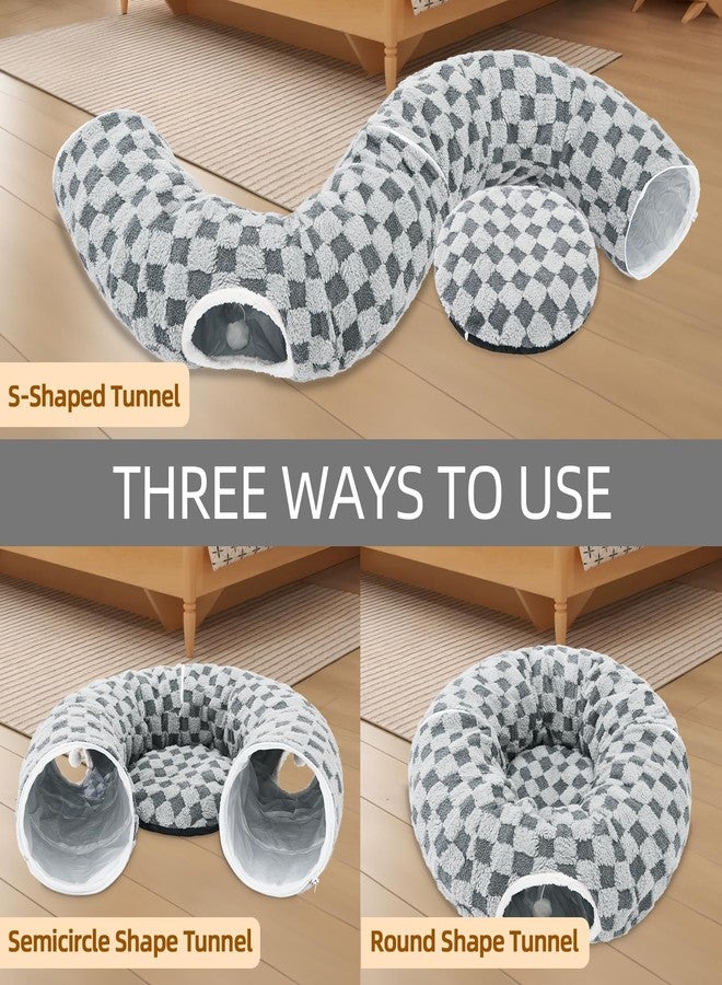 اتش او ام آي أم بي سرير نفق للقطط من هوميمب مع سجادة مركزية، ملعب أنبوبي كبير مع لعبة كرة قطيفة، كهف للقطط مع وسادة دائرية قابلة للغسل للقطط المنزلية، سرير قابل للطي ومخبأ للقطط الصغيرة والجراء والأرانب، رمادي - Image 3