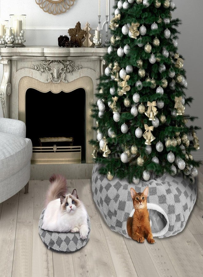 اتش او ام آي أم بي سرير نفق للقطط من هوميمب مع سجادة مركزية، ملعب أنبوبي كبير مع لعبة كرة قطيفة، كهف للقطط مع وسادة دائرية قابلة للغسل للقطط المنزلية، سرير قابل للطي ومخبأ للقطط الصغيرة والجراء والأرانب، رمادي - Image 2