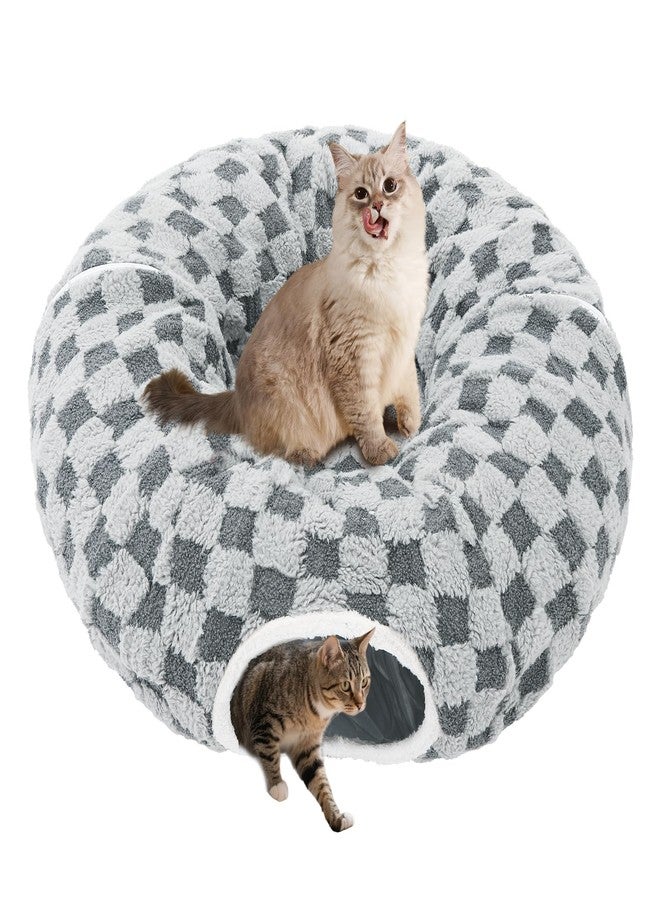 اتش او ام آي أم بي سرير نفق للقطط من هوميمب مع سجادة مركزية، ملعب أنبوبي كبير مع لعبة كرة قطيفة، كهف للقطط مع وسادة دائرية قابلة للغسل للقطط المنزلية، سرير قابل للطي ومخبأ للقطط الصغيرة والجراء والأرانب، رمادي - Image 1