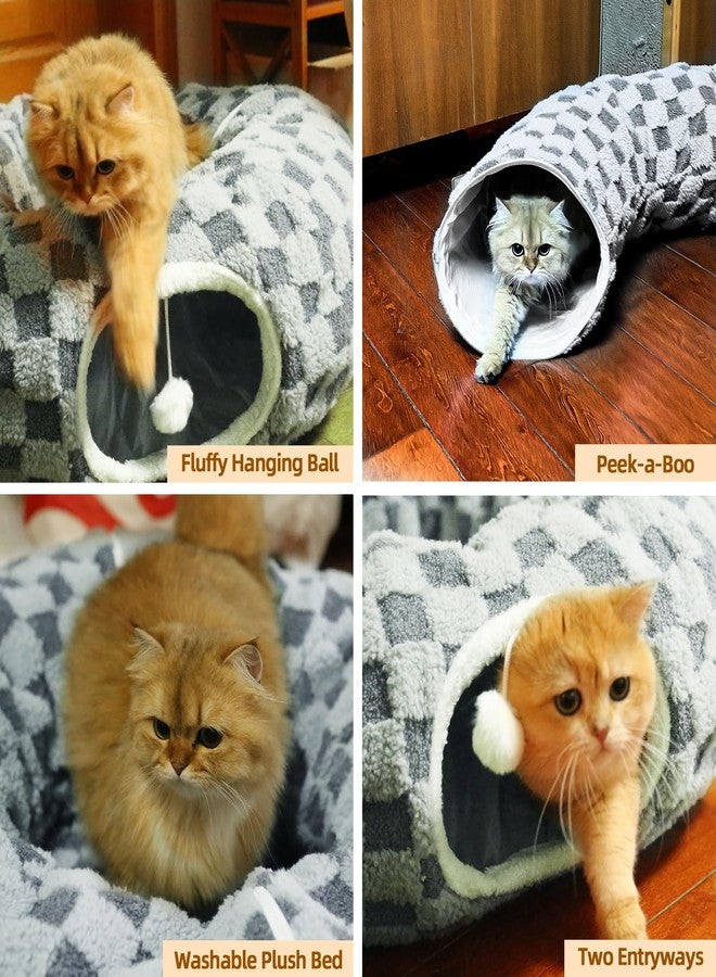 اتش او ام آي أم بي سرير نفق للقطط من هوميمب مع سجادة مركزية، ملعب أنبوبي كبير مع لعبة كرة قطيفة، كهف للقطط مع وسادة دائرية قابلة للغسل للقطط المنزلية، سرير قابل للطي ومخبأ للقطط الصغيرة والجراء والأرانب، رمادي - Image 4