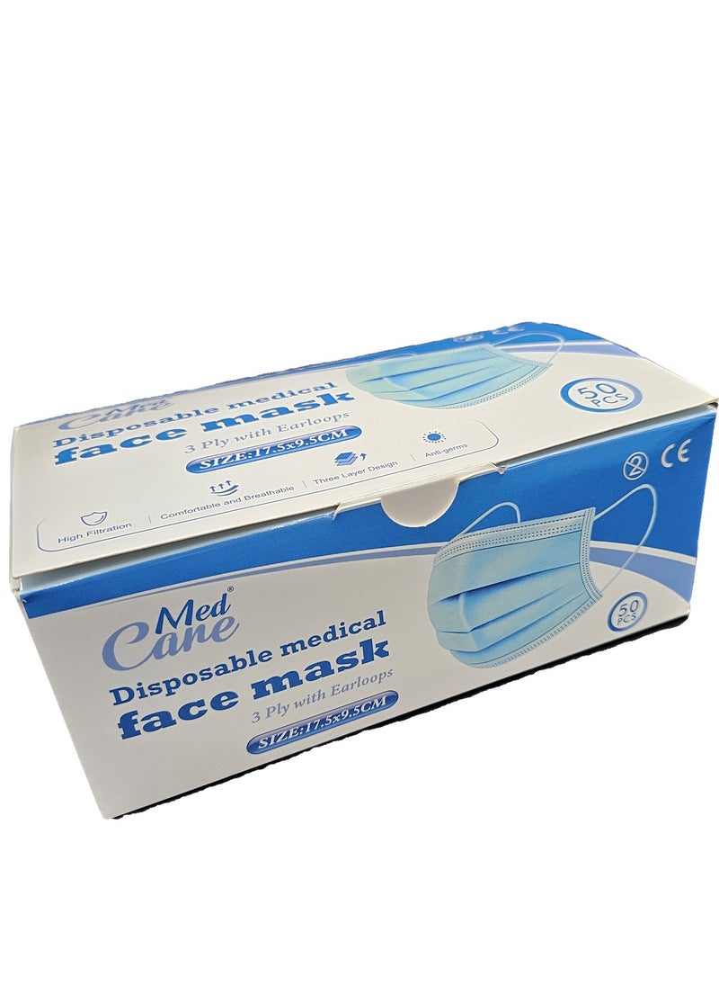 CAREMED Medical Face Mask 3Ply, Elastic Earloop, 50 Piece (Ultimate Protection Stay Safe Against Airborne Particles and Germs)  - Image 1