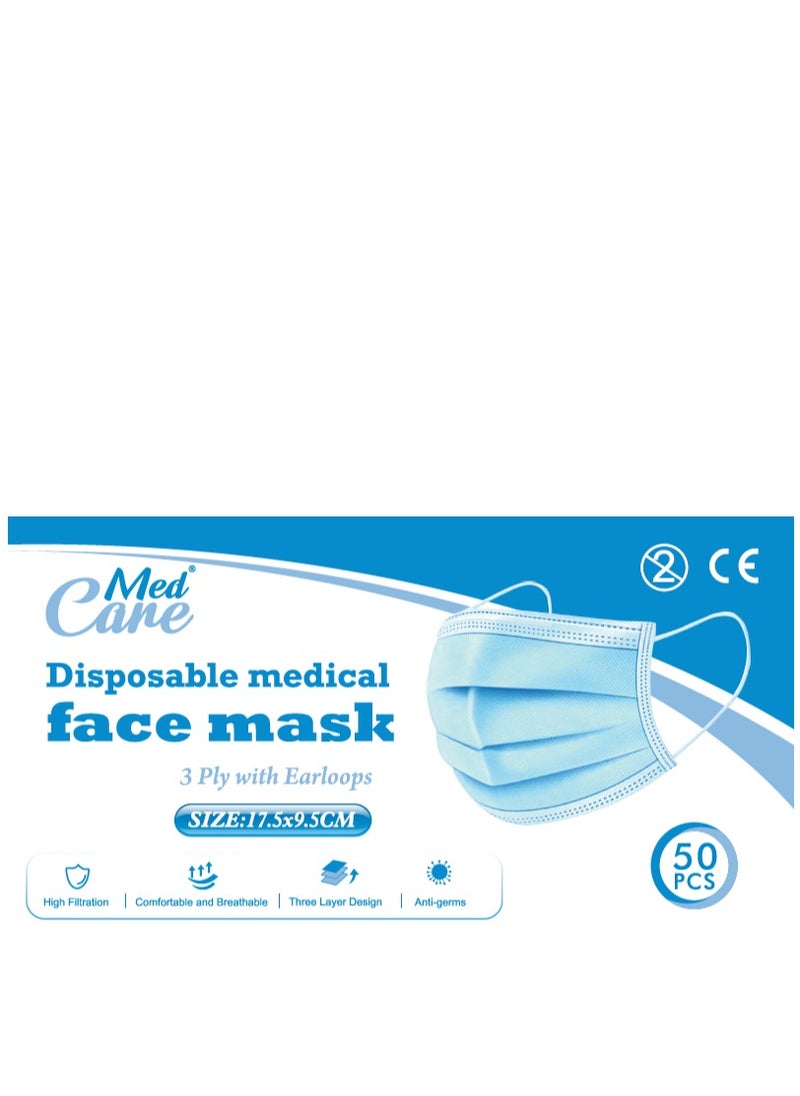 CAREMED Medical Face Mask 3Ply, Elastic Earloop, 50 Piece (Ultimate Protection Stay Safe Against Airborne Particles and Germs)  - Image 3