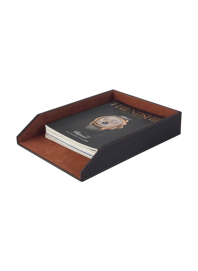 UnionBasic Stackable Document Paper Letter Tray, Faux Leather Desktop File Sorter Organizer Tray, Brown  - Image 1