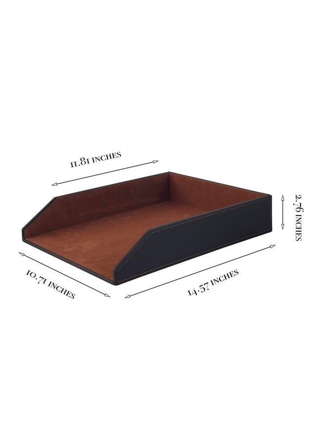 UnionBasic Stackable Document Paper Letter Tray, Faux Leather Desktop File Sorter Organizer Tray, Brown  - Image 5