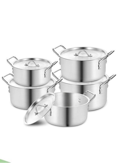 A set of 10-piece aluminum cookware with non-stick surfaces and heat-insulating handles (16-18-20-22-24) cm
