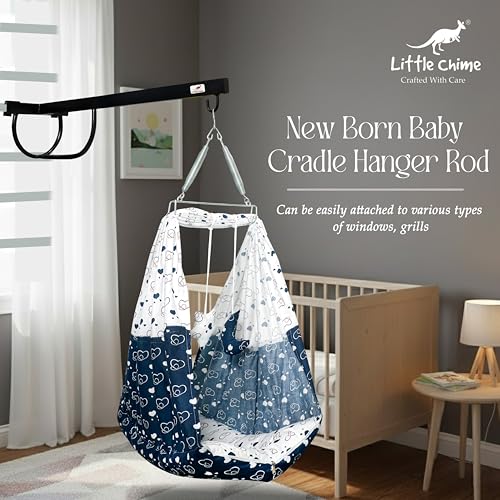 Little Chime New Born Baby Window Cradle Hanger Rod | Weight Capacity Up to 20Kg | Age from 0-24 Months | Round Molded Cradle Hanger (Black) Iron - Image 2