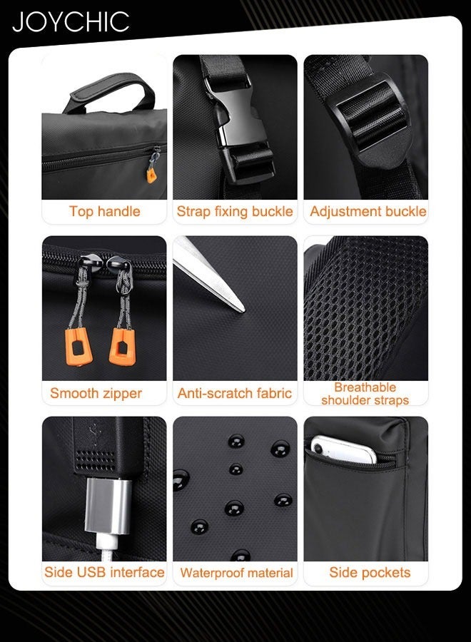 Joychic حقيبة ظهر كبيرة السعة للسفر والرحلات والتخييم مضادة للماء حقيبة لابتوب متعددة الوظائف مع منفذ شحن USB للرجال والطلاب باللون الأسود - Image 4