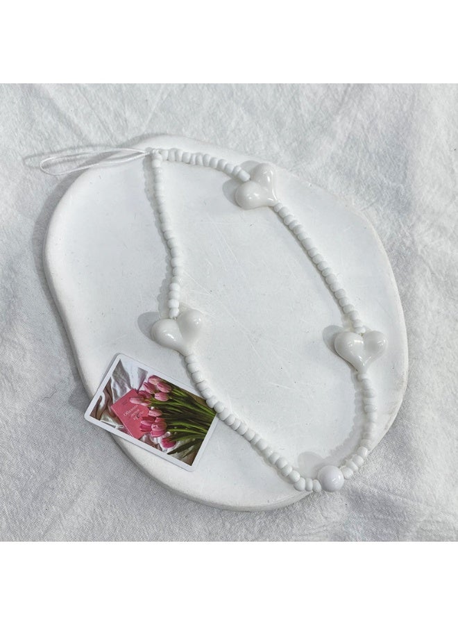 NIBEMINENT Phone Charm/ Chain Strap for Women Girls, Peach Heart Cell Phone Case Lanyard Wrist Strap，White