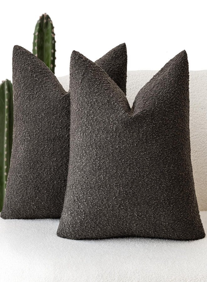 Foindtower Pack of 2, Decorative Textured Boucle Throw Pillow Covers Accent Solid Pillow Cases Cozy Soft Couch Cushion Case for Chair Sofa Bedroom Living Room Home Decor 22 x 22 Inch Dark Brown - Image 1