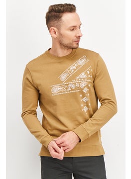 Men Crew Neck Long Sleeve Graphic Print Sweatshirt, Brown